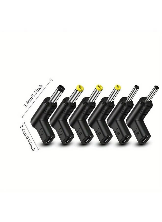 Black 6pcs USB C To DC Adapter Set 5V 3A 90 Degree Angled Charging Plug For Laptop Router - Image 2