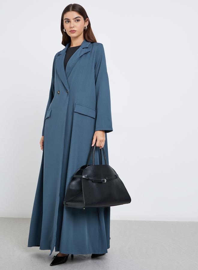 Amirah Women Notch Lapel Abaya with Mock Flap - Image 1