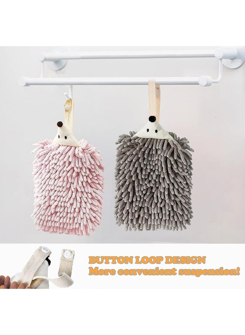 Chenille Hand Towels, Hanging Hand Drying Towel with on Loop, Funny Hedgehog Hand Towel, for Bathroom, Kitchen and Bedroom, 2 Packs - Image 2