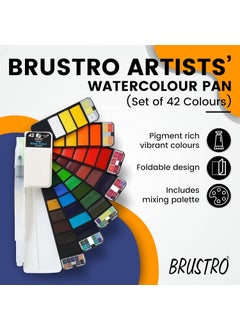 BRUSTRO BRUSTRO Artists Watercolour Travel Pan Set of 42 Colours | Foldable, Rich Pigment, Vibrant Colors, Ideal for Plein Air Painting, Professional Use, Fine Art Students (Includes Mixing Palette)  - Image 2