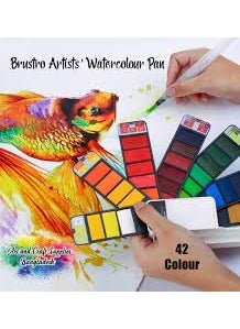BRUSTRO BRUSTRO Artists Watercolour Travel Pan Set of 42 Colours | Foldable, Rich Pigment, Vibrant Colors, Ideal for Plein Air Painting, Professional Use, Fine Art Students (Includes Mixing Palette)  - Image 3