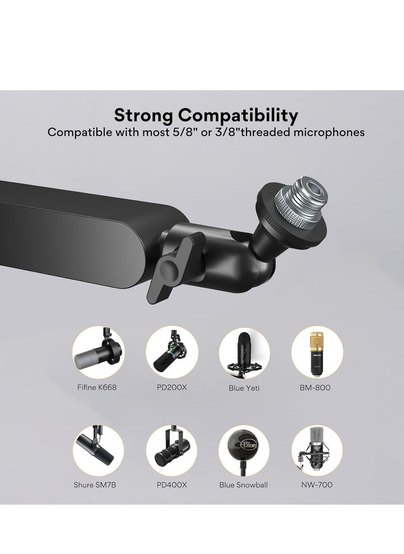 Low Profile BA92 Microphone Arm, Mic Boom Arm with Cable Management Channels, Desk Clamp, Versatile Mounting, and Fully Adjustable, Heavy Duty Microphone Stand for Podcast
