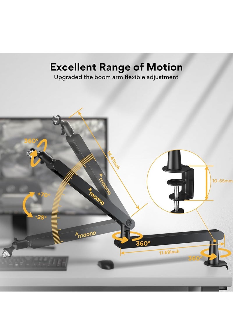 Low Profile BA92 Microphone Arm, Mic Boom Arm with Cable Management Channels, Desk Clamp, Versatile Mounting, and Fully Adjustable, Heavy Duty Microphone Stand for Podcast