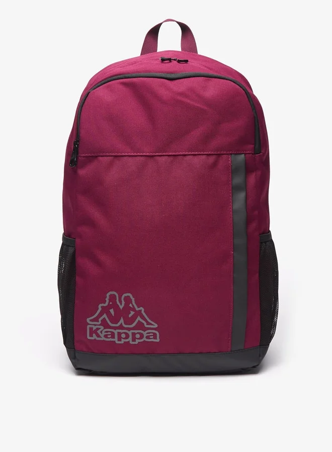 Kappa Men Logo Print Backpack with Adjustable Handles and Zip Closure