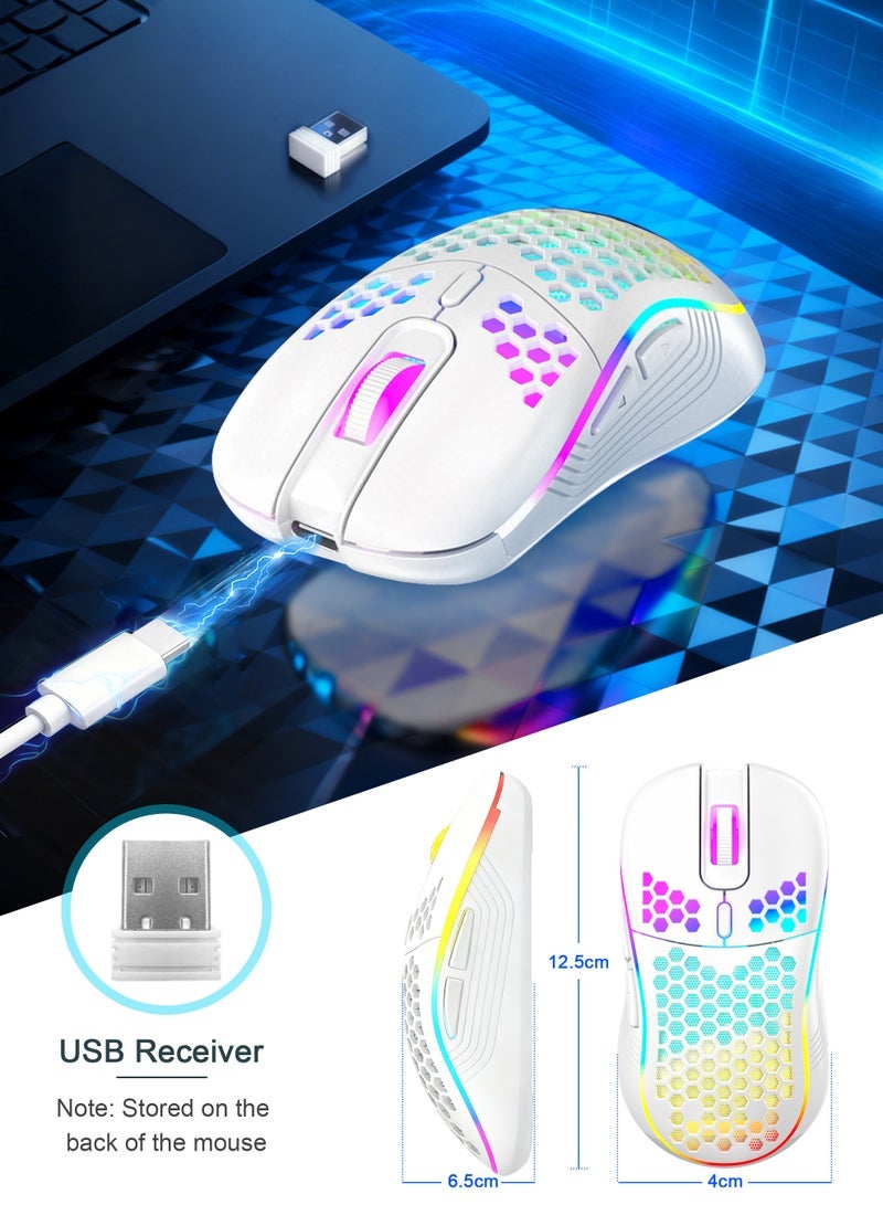 Wireless Gaming Mouse,Bluetooth Gaming Mouse,Rechargeable Wireless Mouse with RGB Backlight 6-Button Adjustable Lightweight Honeycomb Shell for Laptop, PC, Computer (White) - Image 5