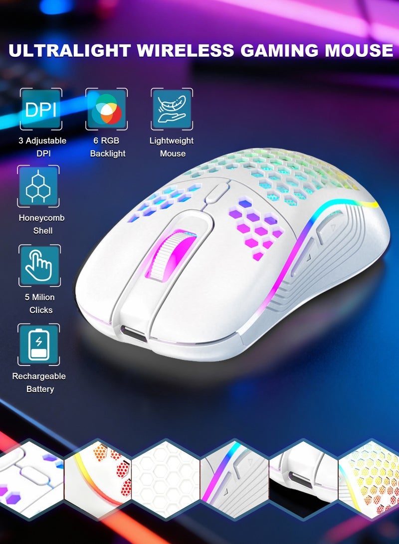 Wireless Gaming Mouse,Bluetooth Gaming Mouse,Rechargeable Wireless Mouse with RGB Backlight 6-Button Adjustable Lightweight Honeycomb Shell for Laptop, PC, Computer (White) - Image 3
