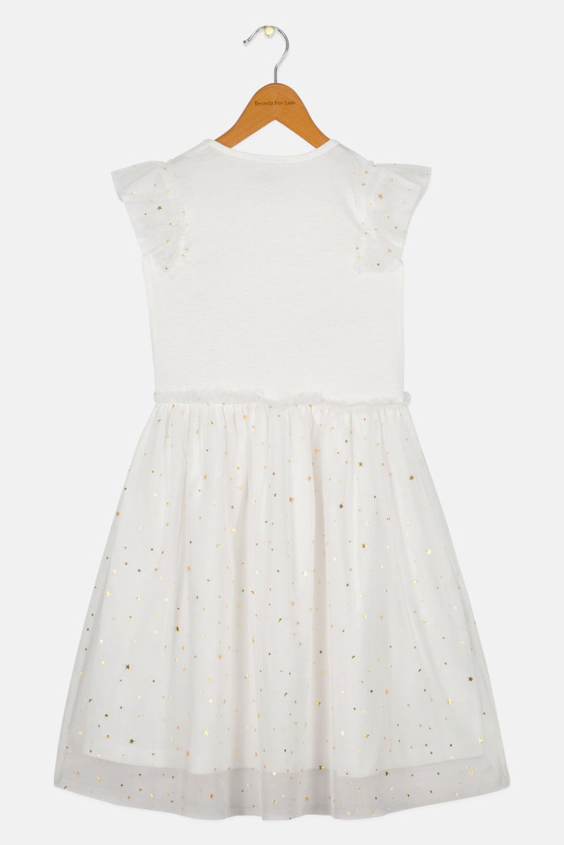 Hello Kitty Kids Girl Ruffle Sleeve Graphic Print Dress, White - Image 2