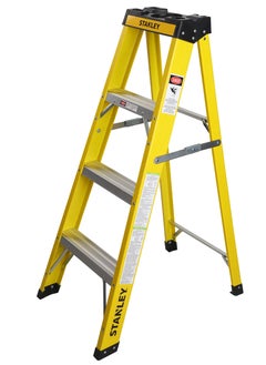 STANLEY Step Ladder | 3 Steps Fibre Ladder | Anti Slip Steps | Non-Slip Rubber Edge Guards | 150 KG Loading Capacity | EN131 Approved