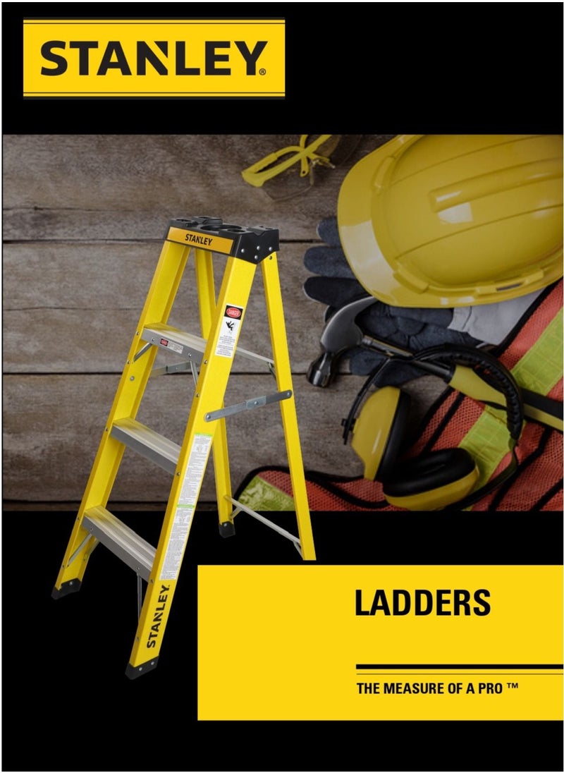 Stanley - STANLEY Step Ladder | 3 Steps Fibre Ladder | Anti Slip Steps | Non-Slip Rubber Edge Guards | 150 KG Loading Capacity | EN131 Approved - Image 1