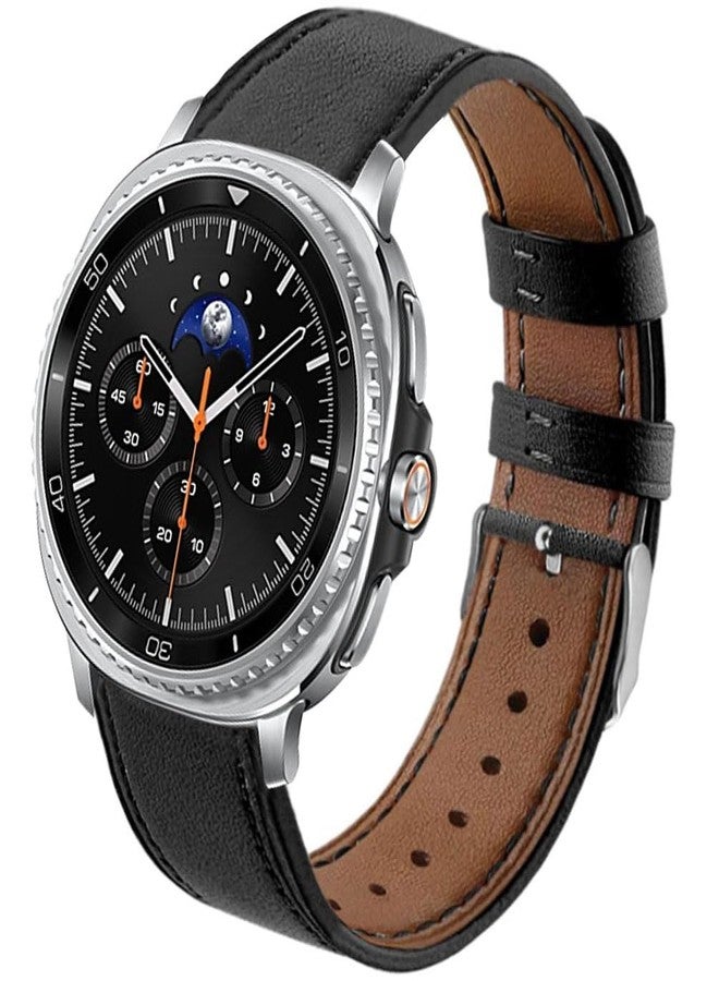 Sankel Compatible for Samsung Galaxy Watch 8 40mm 44mm/Watch 8 Classic Bands Leather, Women Men Genuine Leather Sport Replacement Strap Adjustable Wristbands Band for Galaxy Watch 8/8 Classic, Black - Image 1