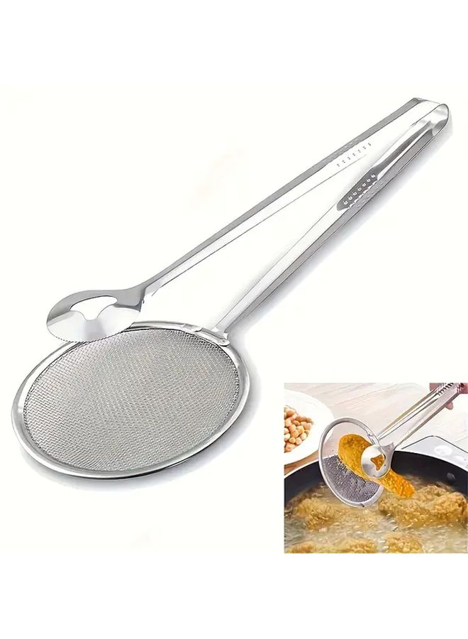 Heavy Duty Stainless Steel Kitchen Tongs With Strainer Silvery 304 Grade High Temp Resistant Cooking Tool For Frying Soup Pasta Dumplings - Image 4