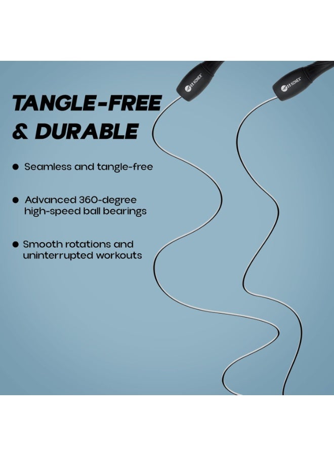 كونيكس حبل قفز للرجال والنساء | حبل رياضي لللياقة البدنية والتدريب في المنزل والصالة الرياضية (أسود) - Image 2