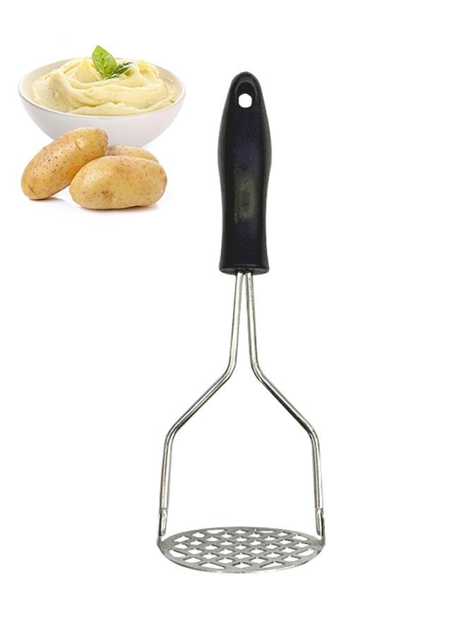 Potato Masher with Non Slip Heat Resistance Handle and Large Round Press Plate for Vegetable Fruits and Baby Food Sturdy & Easy to Use for Cooking and Kitchen Gadget - Image 1