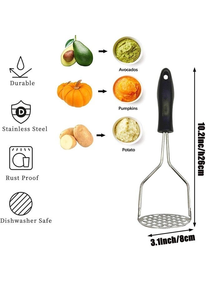 Potato Masher with Non Slip Heat Resistance Handle and Large Round Press Plate for Vegetable Fruits and Baby Food Sturdy & Easy to Use for Cooking and Kitchen Gadget - Image 2