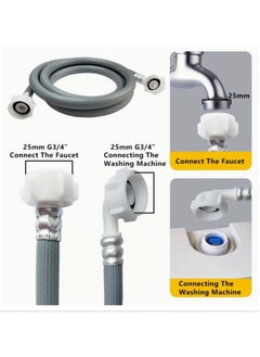Generic Universal Washing Machine Inlet Hose with 3/4 x 1/2 Inch Bush Adaptor & Teflon Tape - Heavy Duty Water Supply Hose for Washing Machines & Dishwashers, Leak-Proof Design, Flexible & Durable  - Image 2