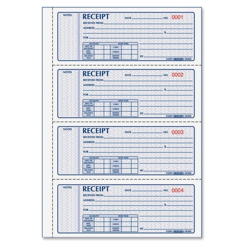 Rediform Money Receipt Book, Manifold Cover, Carbonless Triplicate Forms, 11" x 8", 100 Numbered Sets (8L808) - Image 1