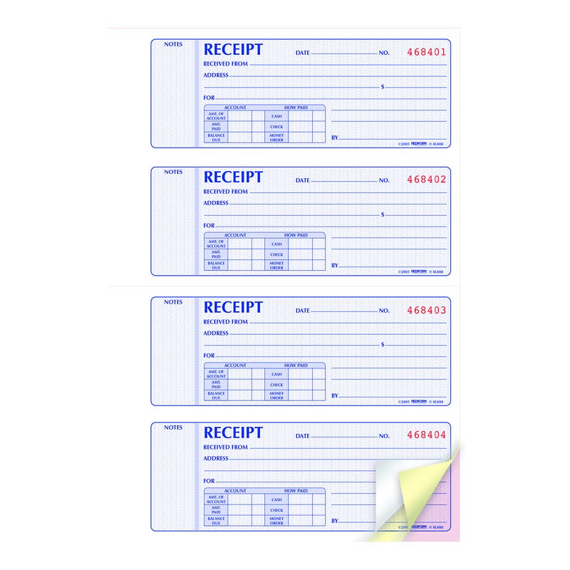 Rediform Money Receipt Book, Manifold Cover, Carbonless Triplicate Forms, 11" x 8", 100 Numbered Sets (8L808) - Image 3