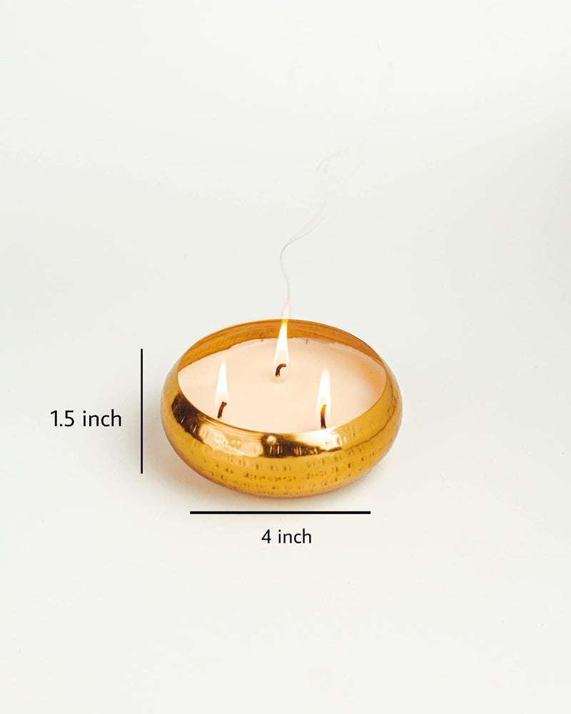 AURA DECOR AuraDecor Gold Hammered Urli Candle - Multiple Wick Celebration and Festive Long Burning Fragrance Candle (Small 11 * 4 cm) - Image 3
