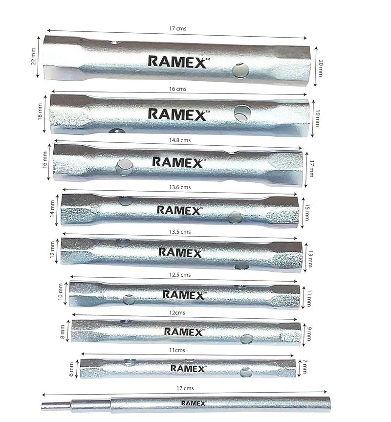 Ramex Tubular Box Wrench 6x7mm To 20x22mm Tubular Box Spanner Tube Spanner Wrench Bike Wrench Set Metric Socket Set Of 8 Pcs Blue And Yellow Pouch Packing - Image 4