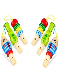 Generic 6 Pcs Musical Whistle Toys, Animal Wooden Whistles Wooden Cartoon Musical Instrument for Developmental Educational Birthday Gift Party  - Image 1