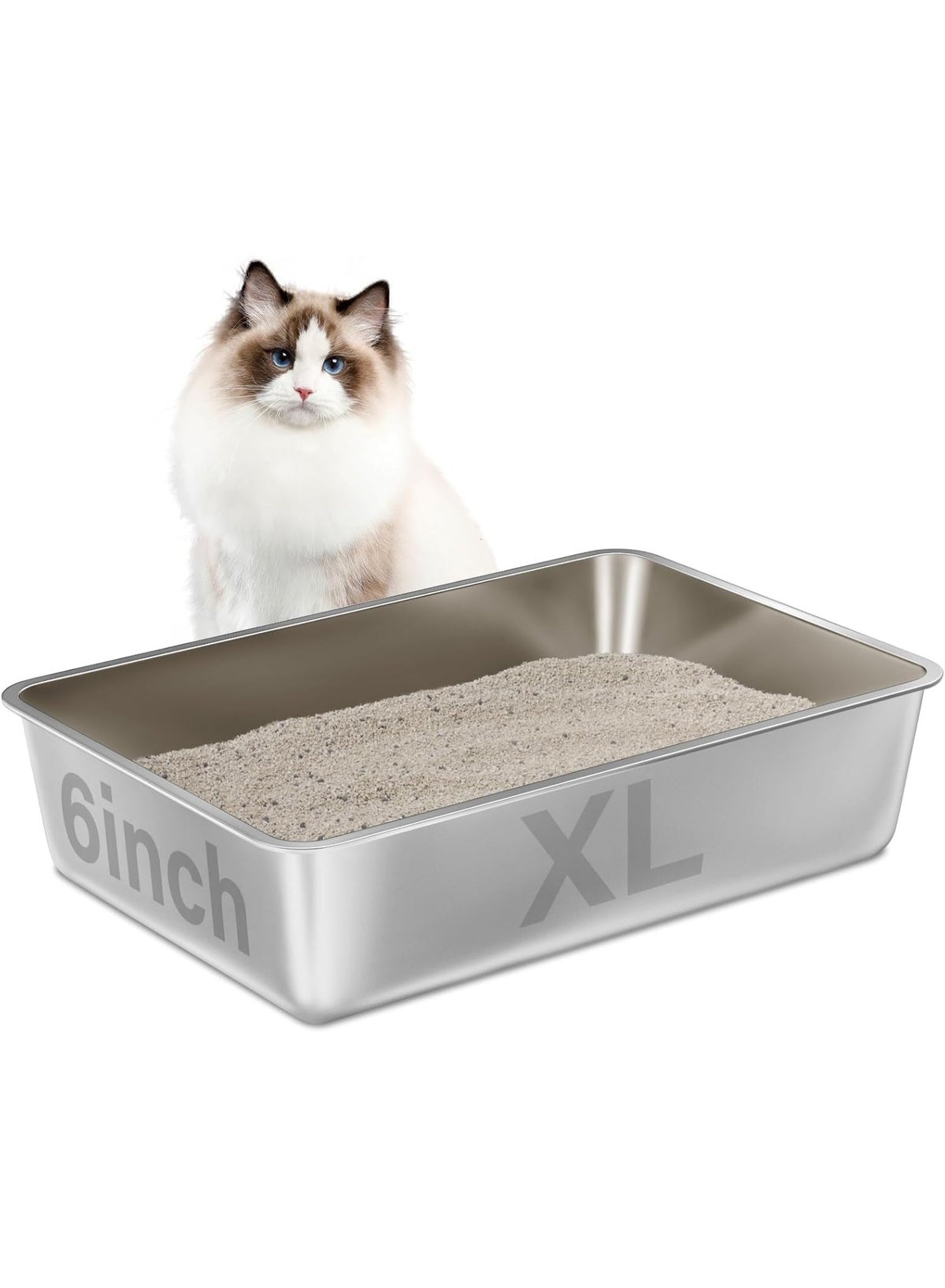 Stainless Steel Cat Litter Box, 60x40x15 cm XL Size, High Sides, Non-Stick Surface (X-Large) - Best Deal Finder