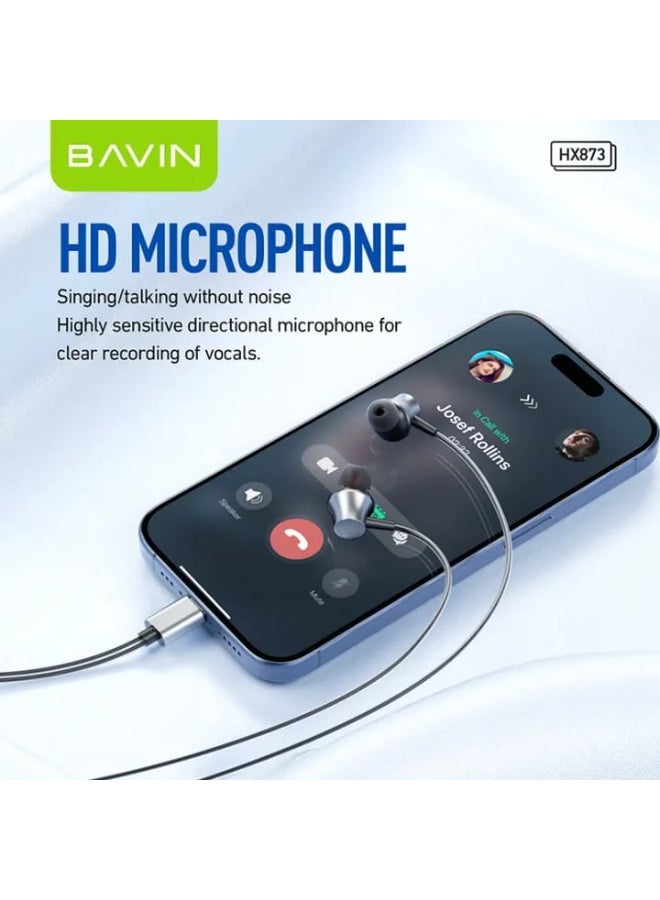 Bavin HX873 Wired Earphone Type-C In-Ear Headphone Headset With Microphone Stereo Audio Sounds Hi-Fi Bass - Image 5