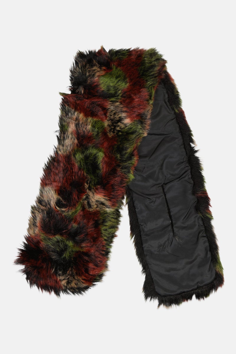 ADRIENNE VITTADINI Women Abstract Print Faux Fur Scarves 125 x 25 cm, Red  - Image 1