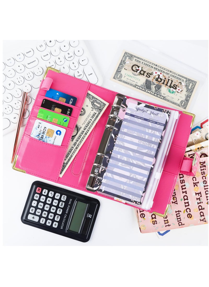 Excefore - A6 PU Leather Budget Binder with 52-Week Savings Challenge Savings Challenges Book and Cash Envelopes, Includes Cash Envelopes and Trackers, Pink Flower - Image 1