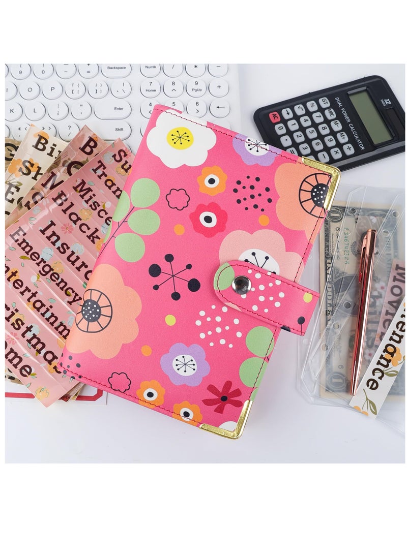 Excefore - A6 PU Leather Budget Binder with 52-Week Savings Challenge Savings Challenges Book and Cash Envelopes, Includes Cash Envelopes and Trackers, Pink Flower - Image 1