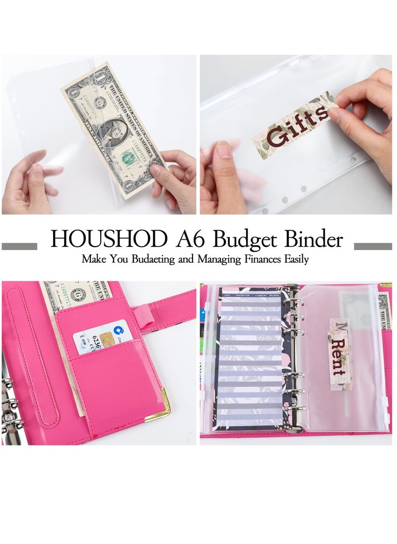 Excefore - A6 PU Leather Budget Binder with 52-Week Savings Challenge Savings Challenges Book and Cash Envelopes, Includes Cash Envelopes and Trackers, Pink Flower - Image 1