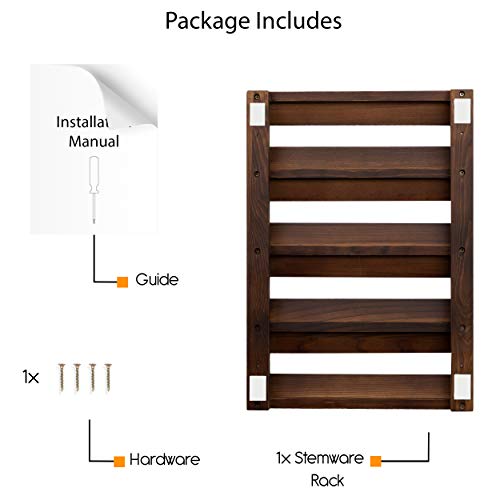 Rustic State Eze 4 Sectional Under Cabinet Mount Wood Stemware Rack Hanging Shelf Glassware Holder Bar Organizer with up to 12 Wine Glass Storage 12 Inch Deep Chestnut - Image 5