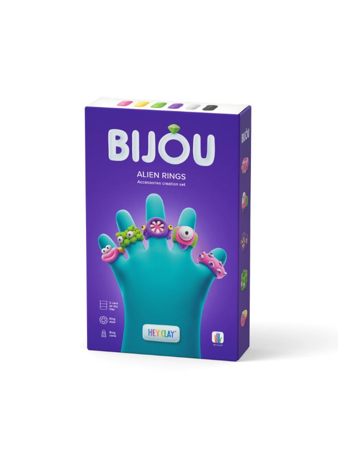 HEY CLAY ALIEN RINGS Colourful modelling air-dry clay, 3 cans with fun interactive app for kids 3 years + - Image 1