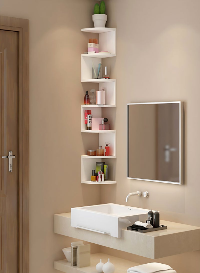 مارلا مول مكتبة زاوية مثبتة على الحائط رفوف نصف دائرية مكونة من خمس طبقات، موفرة للمساحة - رفوف عائمة مبتكرة وقوية، سهلة التجميع - توفر حلول تخزين حديثة وبسيطة للمنزل - Image 2