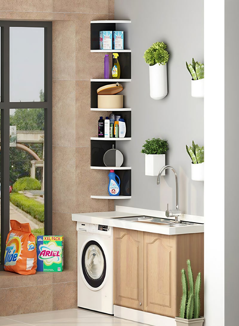 مارلا مول مكتبة زاوية مثبتة على الحائط رفوف نصف دائرية مكونة من خمس طبقات، موفرة للمساحة - رفوف عائمة مبتكرة وقوية، سهلة التجميع - توفر حلول تخزين حديثة وبسيطة للمنزل - Image 4