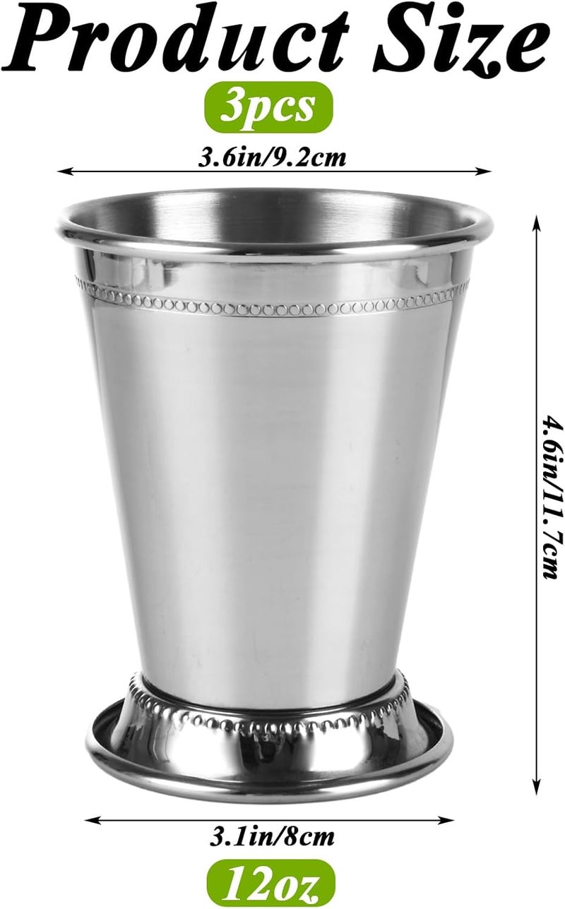 LOLYSIC 3 Pack Mint Julep Cups 12 Oz, Stainless Steel Cocktail Glasses with Beaded Trim Border for Party Bar Home - Image 2