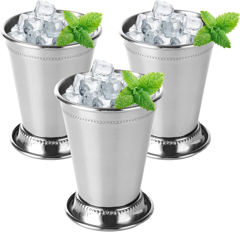 LOLYSIC 3 Pack Mint Julep Cups 12 Oz, Stainless Steel Cocktail Glasses with Beaded Trim Border for Party Bar Home - Image 1