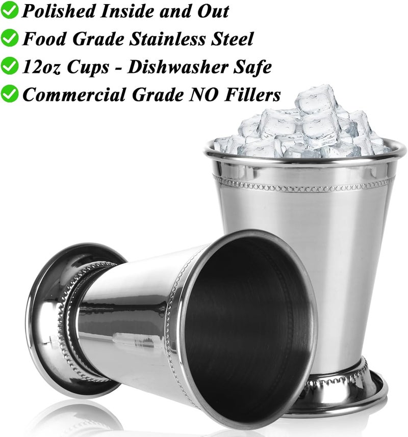 LOLYSIC 3 Pack Mint Julep Cups 12 Oz, Stainless Steel Cocktail Glasses with Beaded Trim Border for Party Bar Home - Image 3