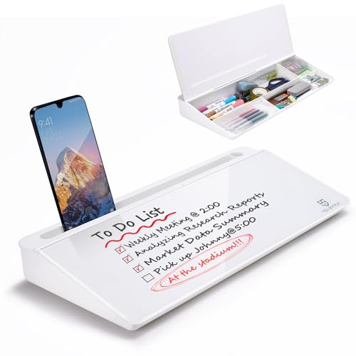 TSJ OFFICE Small Glass Desktop Whiteboard Dry-Erase-Board -Computer Keyboard Stand White Board Surface Pad With Drawer, Desk Organizers With Accessories For Office, Home, School Supplies - Image 1