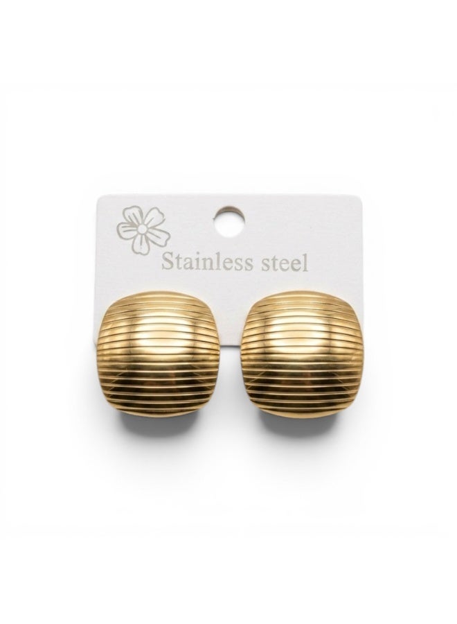 Vbranda Elevate your style with these ribbed "Dôme" earrings, crafted from pure stainless steel with a brilliant, long-lasting gold finish - Image 1