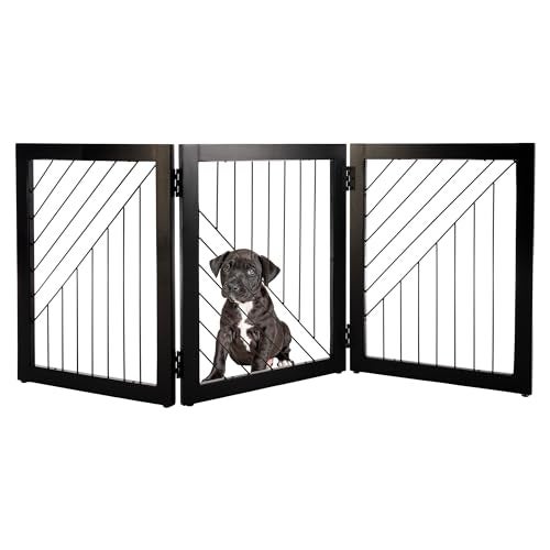Pet Gate 3Panel Indoor Folding Dog Gate for Stairs or Doorways 54x24Inch Freestanding Pet Fence for Cats and Dogs by PETMAKER Black