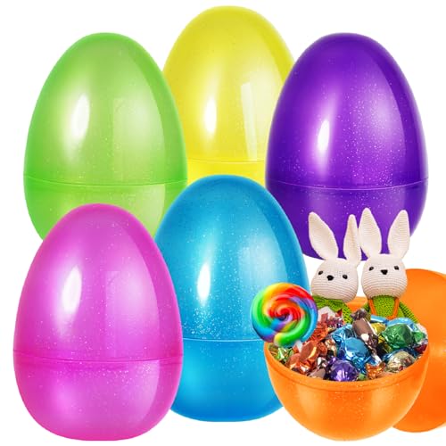 Shemira 12 PCS 10 Jumbo Plastic Easter Eggs Fillable Empty Easter Egg Hunt Party Favor Decoration - Image 1