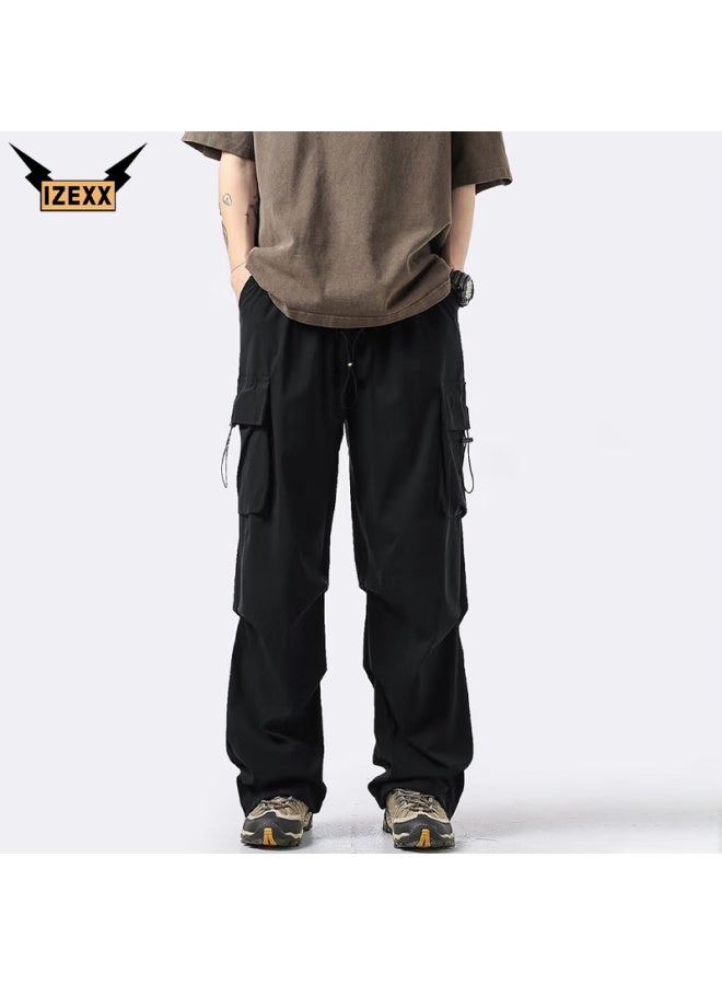 Izexx Men's Outdoor Spring American Workwear Pants, Trendy Brand Paratrooper Straight-leg Mountain Climbing Casual Trousers Iz03 Black 2XL - Image 1