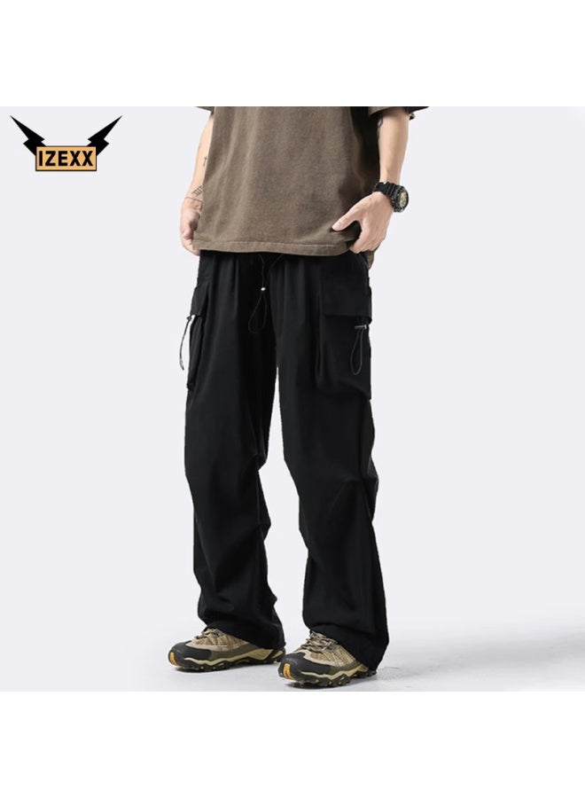Izexx Men's Outdoor Spring American Workwear Pants, Trendy Brand Paratrooper Straight-leg Mountain Climbing Casual Trousers Iz03 Black 2XL - Image 2