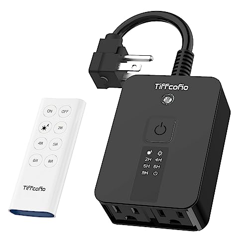 TiFFCOFiO Outdoor Timer Waterproof, Remote Control Dusk to Dawn Sensor, 2 Grouded Electrical Outlets for Christmas Lights,15A 1/2HP, ETL Listed (1 Pack) - Image 1
