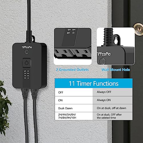 TiFFCOFiO Outdoor Timer Waterproof, Remote Control Dusk to Dawn Sensor, 2 Grouded Electrical Outlets for Christmas Lights,15A 1/2HP, ETL Listed (1 Pack) - Image 2