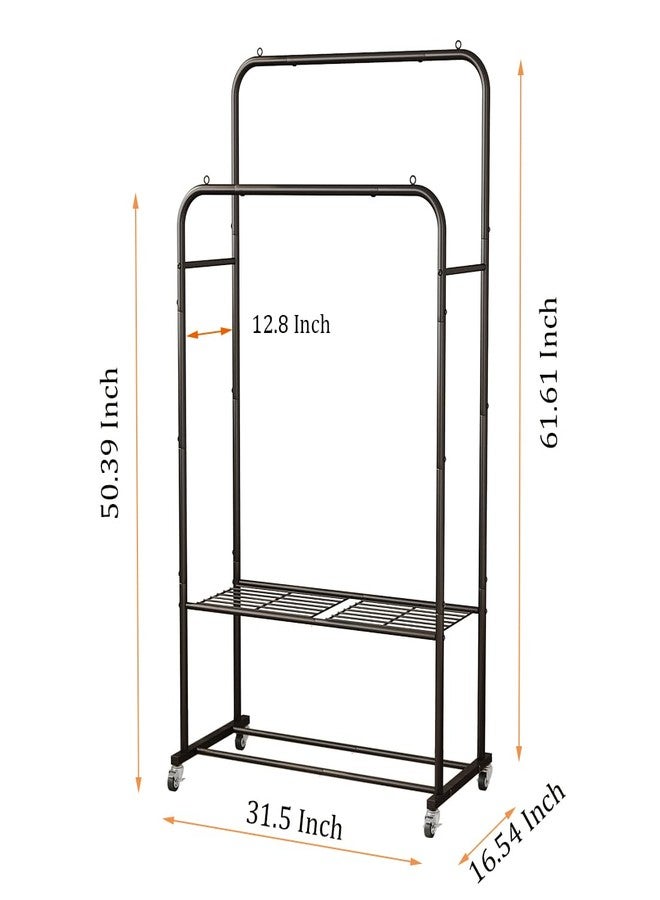 SUOERNUO Clothes Rack with Wheels Garment Rack for Hanging Heavy-Duty Clothing Rack Metal Rolling Clothes Shelves for Bedroom, Closet (Black) - Image 5