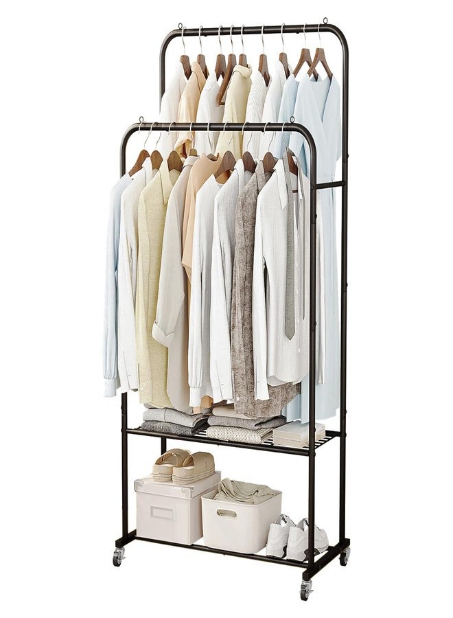 SUOERNUO Clothes Rack with Wheels Garment Rack for Hanging Heavy-Duty Clothing Rack Metal Rolling Clothes Shelves for Bedroom, Closet (Black) - Image 1