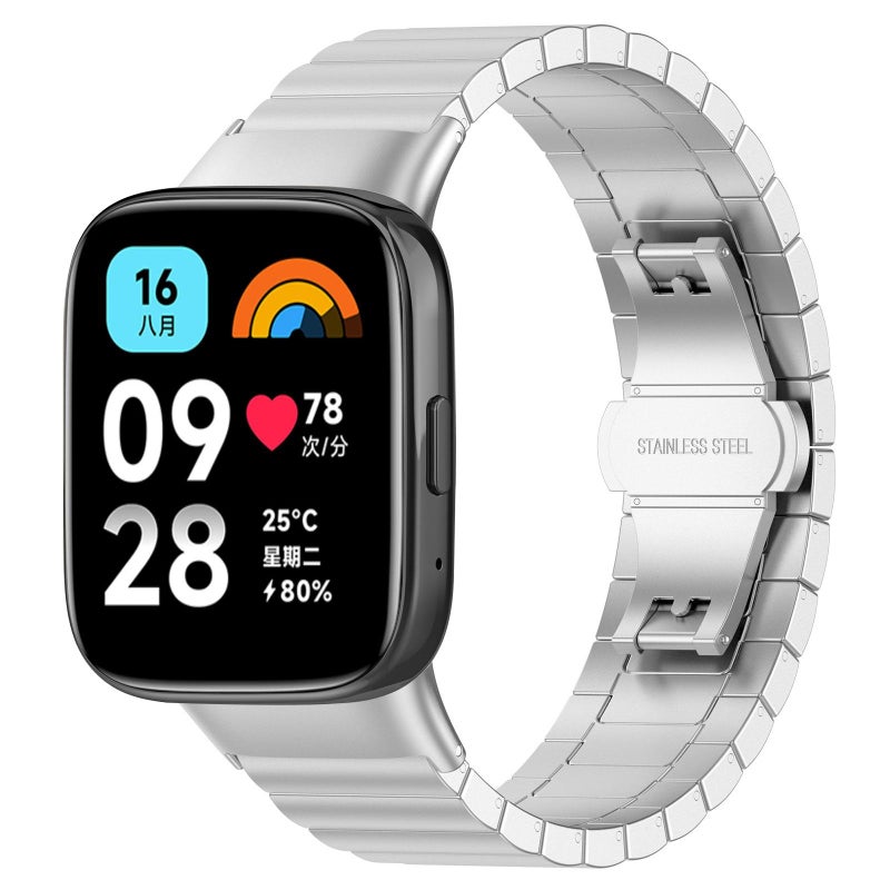 إيروريكس لساعة Redmi Watch 3 Active / Lite 20 مم سوار ساعة من الفولاذ المقاوم للصدأ من الخيزران بخرز واحد (فضي) - Image 1