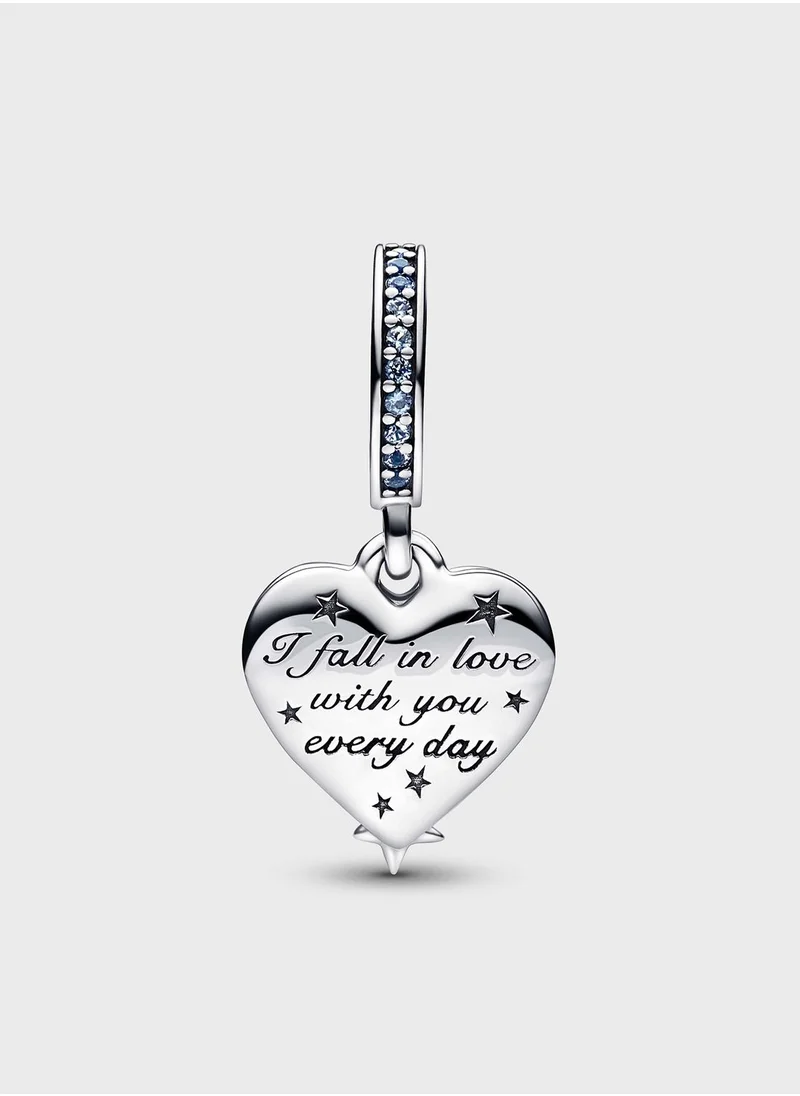 PANDORA Celestial Shooting Star Heart Double Dangle Charm