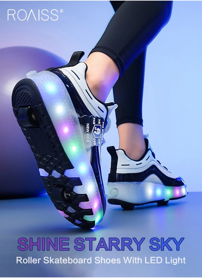 Kids Unisex Double Wheel Roller Skates Shoes LED Light Multimode Adjustable Rechargeable Sneakers for Children Boys and Girls Outdoors Luminous Shoes with Multifunction Detachable Roll Wheels
